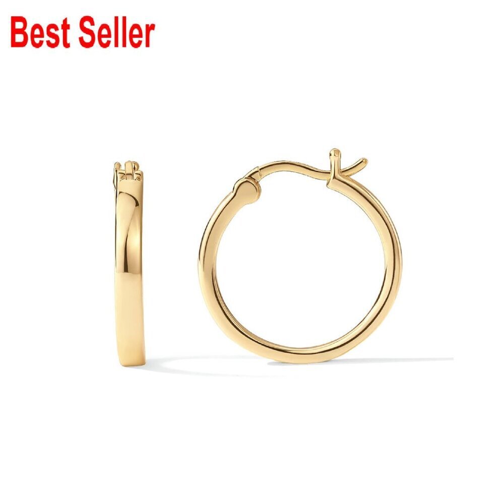 14K Gold Plated Sterling Silver Hoop Earrings Lightweight Chic Classic